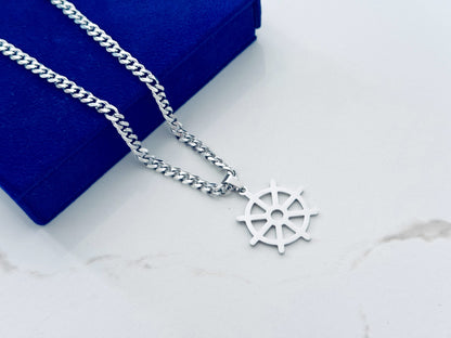Glamon Darma Chakra Pendant With Cuban Link Chain Necklace For Men - High Quality