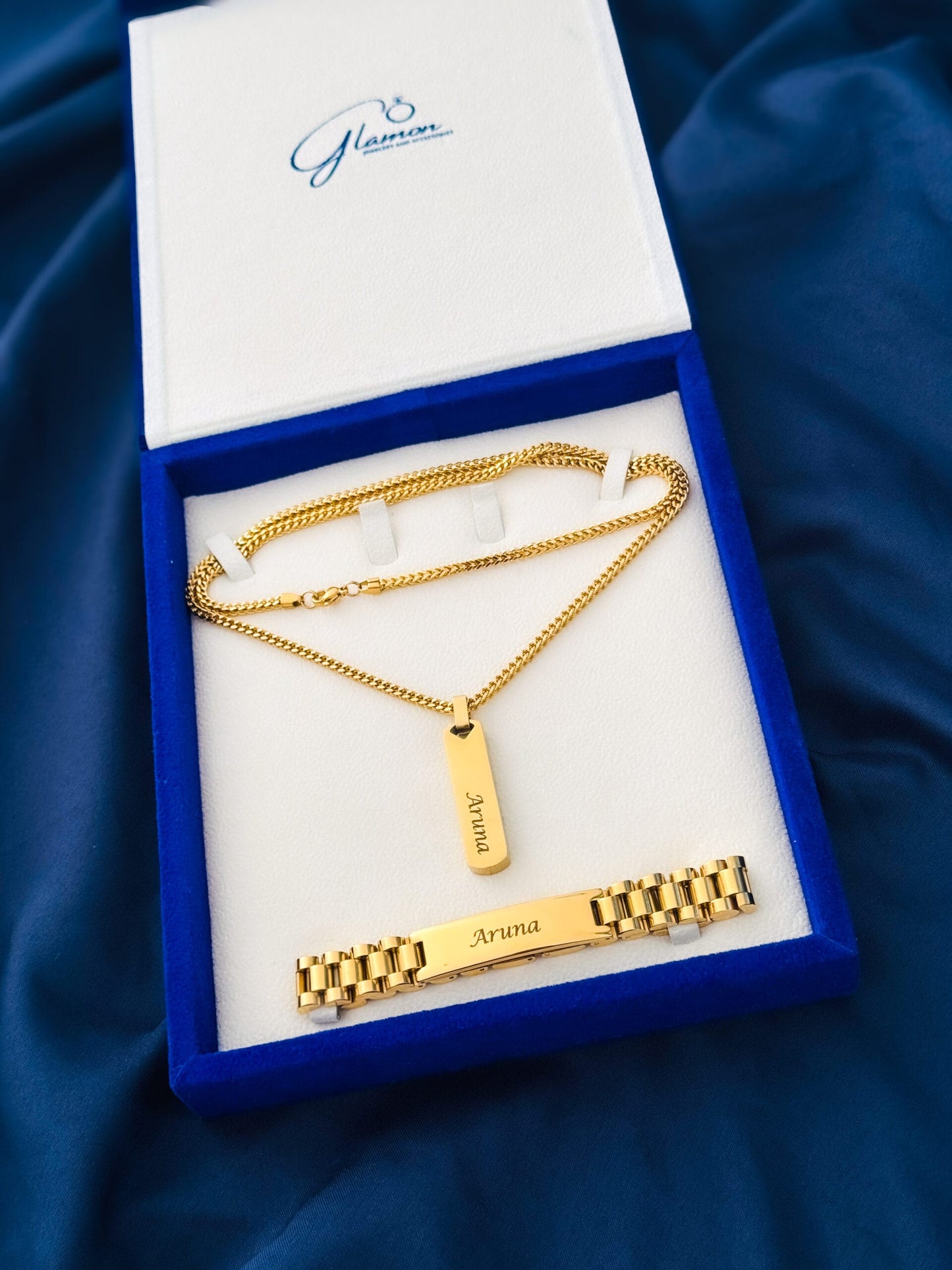 Special Bundle Offer Valentine - Customized Name Bracelet and Necklace For Men-With Gift Box-GOLD