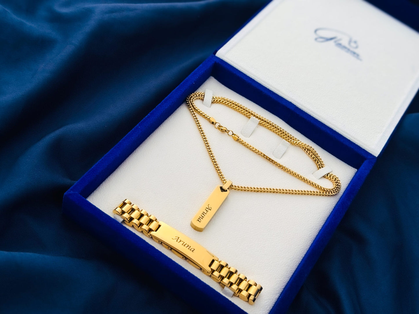 Special Bundle Offer Valentine - Customized Name Bracelet and Necklace For Men-With Gift Box-GOLD