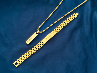 Special Bundle Offer Valentine - Customized Name Bracelet and Necklace For Men-With Gift Box-GOLD