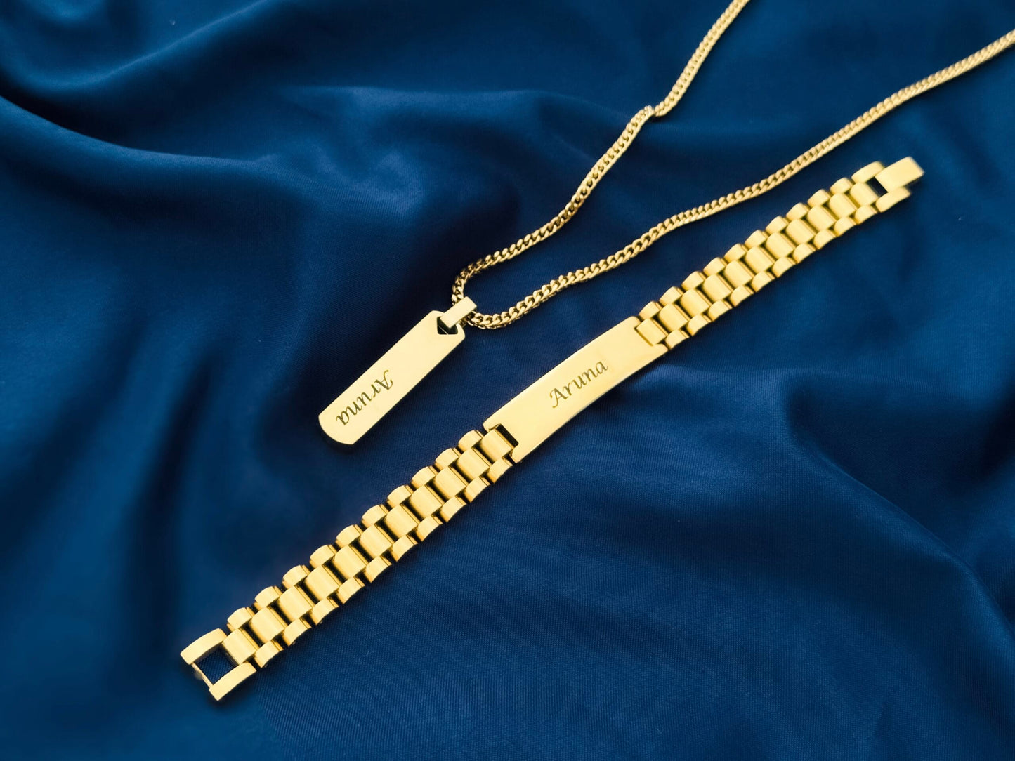 Special Bundle Offer Valentine - Customized Name Bracelet and Necklace For Men-With Gift Box-GOLD