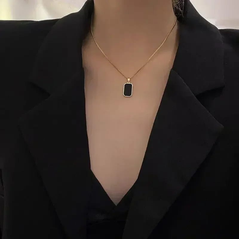 Black Square Rectangle Necklace For Girls Waterproof Trending Korean Fashion Jewellery Gift