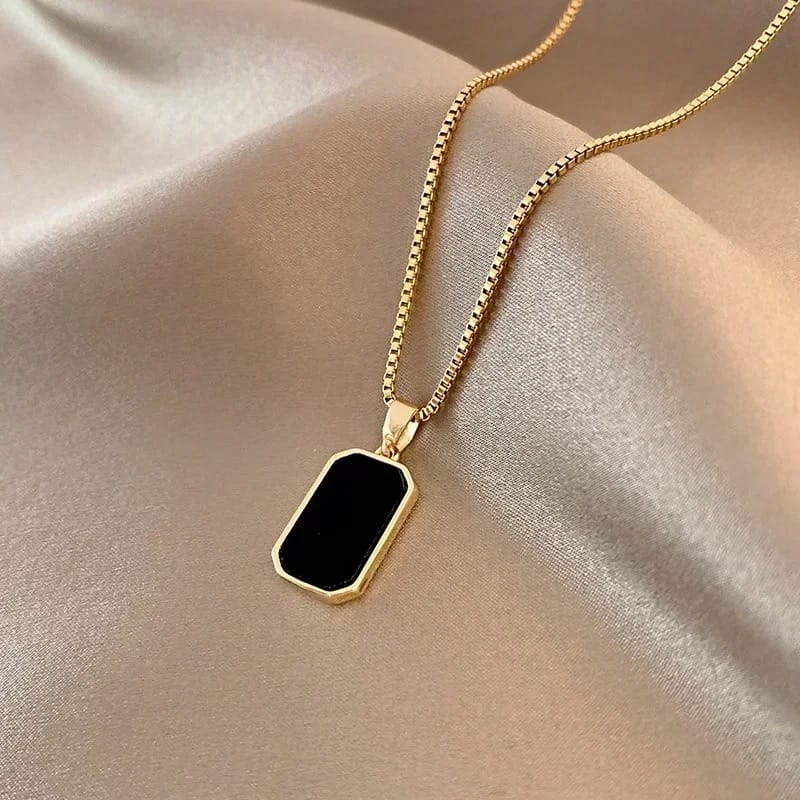 Black Square Rectangle Necklace For Girls Waterproof Trending Korean Fashion Jewellery Gift