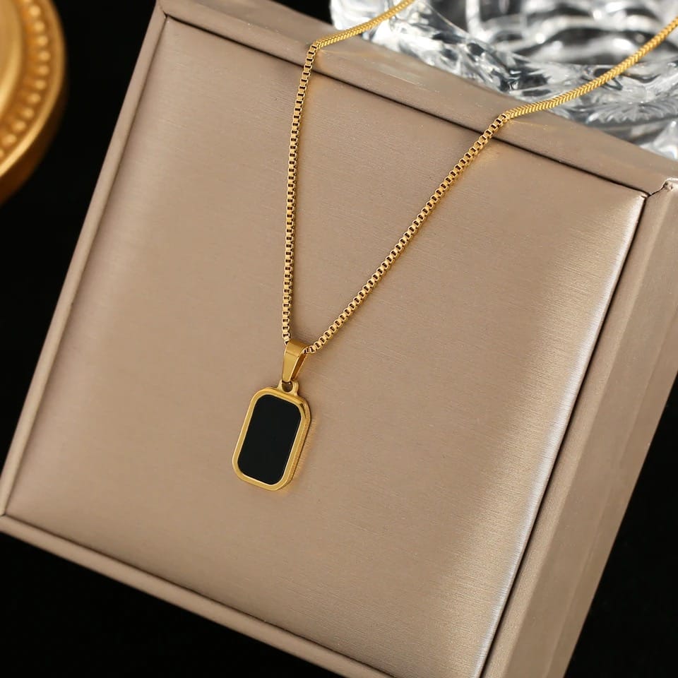 Black Square Rectangle Necklace For Girls Waterproof Trending Korean Fashion Jewellery Gift