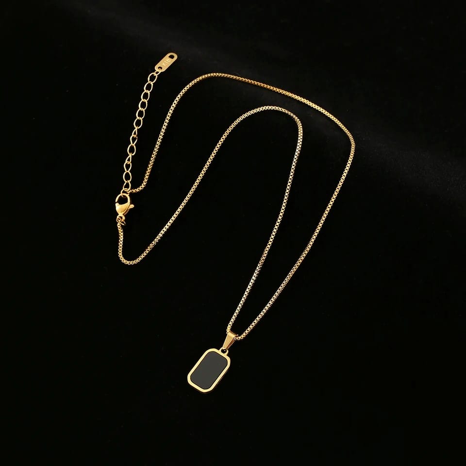 Black Square Rectangle Necklace For Girls Waterproof Trending Korean Fashion Jewellery Gift