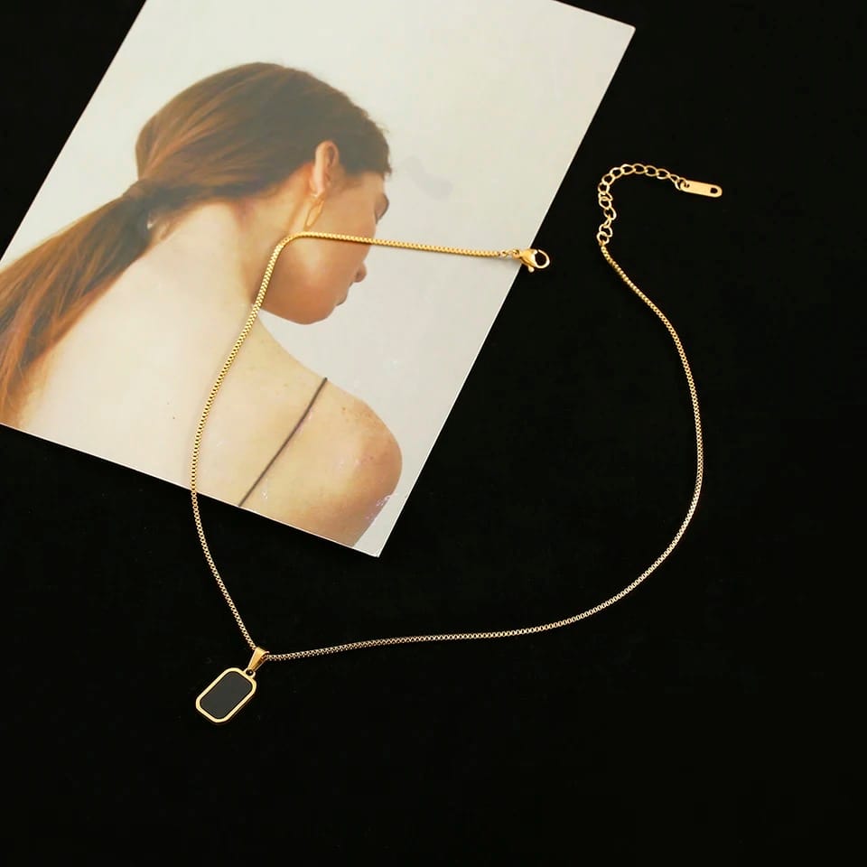 Black Square Rectangle Necklace For Girls Waterproof Trending Korean Fashion Jewellery Gift