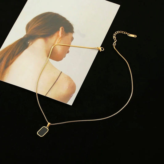 Black Square Rectangle Necklace For Girls Waterproof Trending Korean Fashion Jewellery Gift