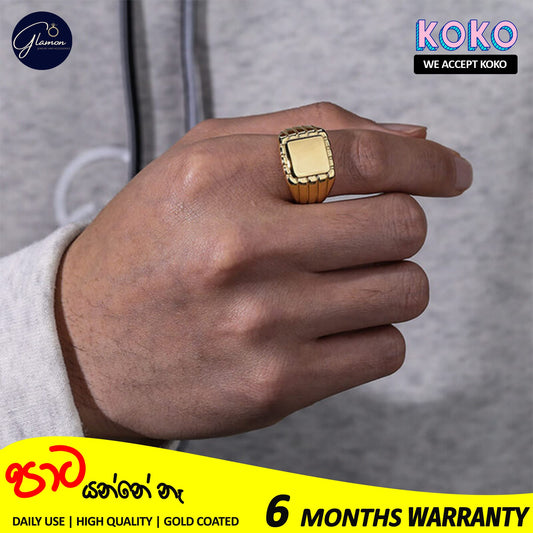 Glamon The Regal Signet Ring For Boys Gold Coated 316L Stainless Steel Casual Trendy Stylish Mens Ring