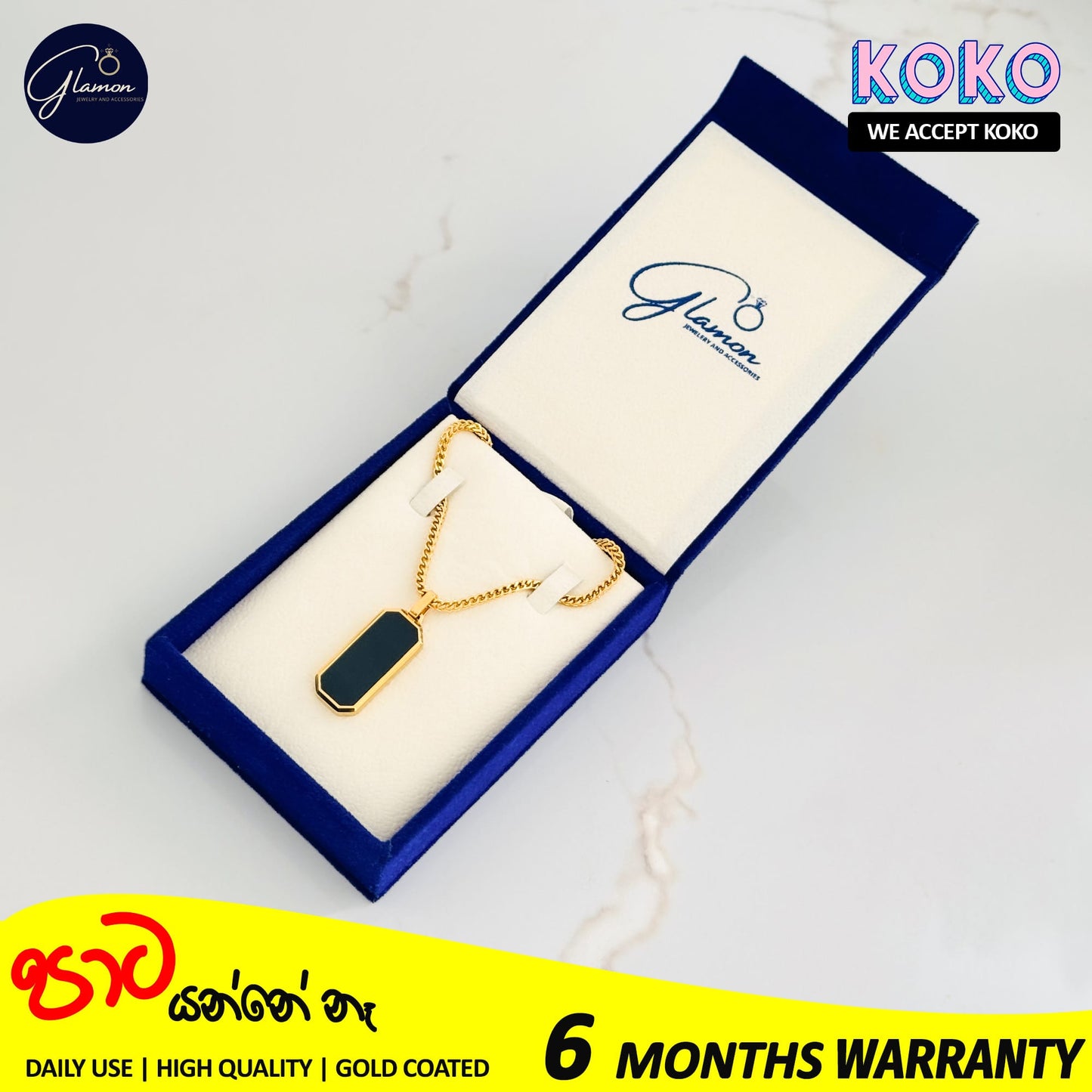 Glamon Gold Coated Geomatric Pendant With Diamond Cut Franco Box Chain High Quality Waterproof Necklace Jewellery Gift For Boys