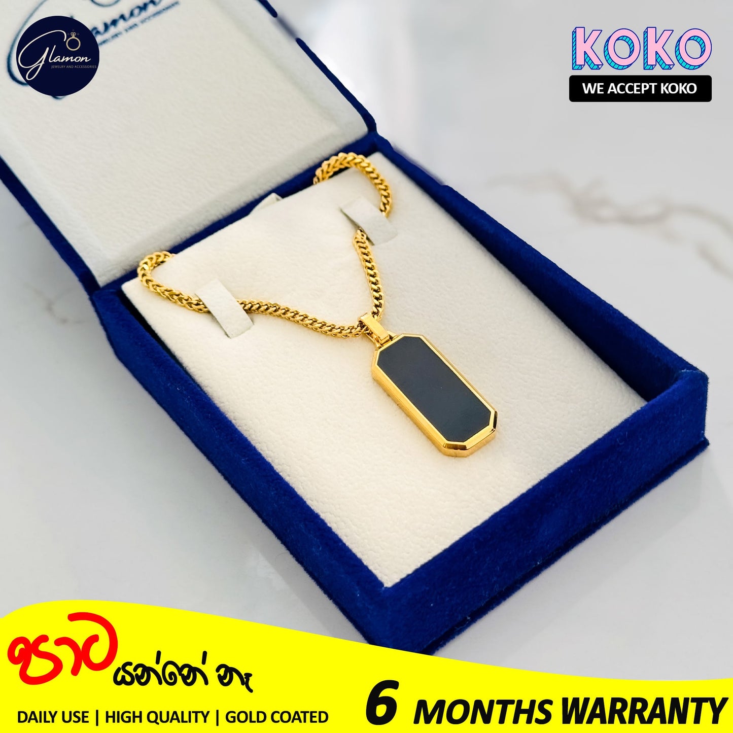 Glamon Gold Coated Geomatric Pendant With Diamond Cut Franco Box Chain High Quality Waterproof Necklace Jewellery Gift For Boys