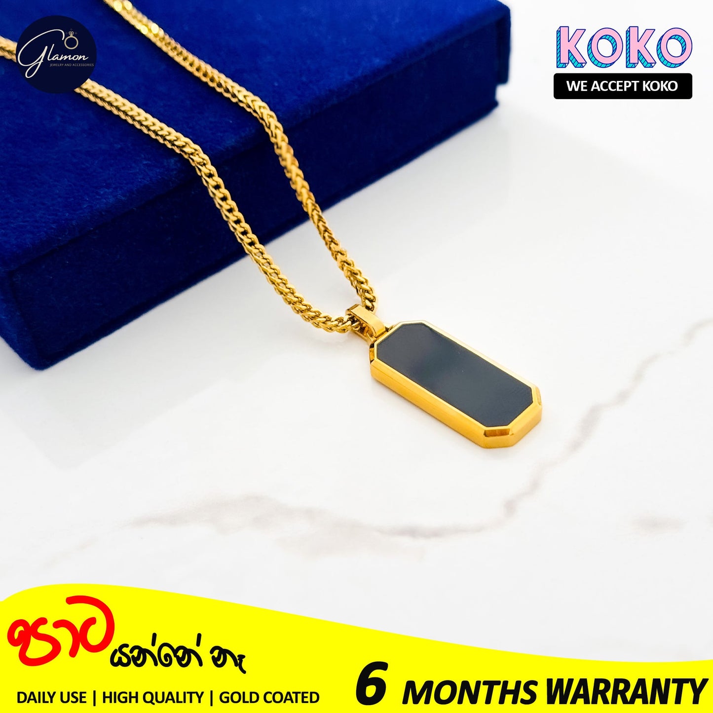 Glamon Gold Coated Geomatric Pendant With Diamond Cut Franco Box Chain High Quality Waterproof Necklace Jewellery Gift For Boys
