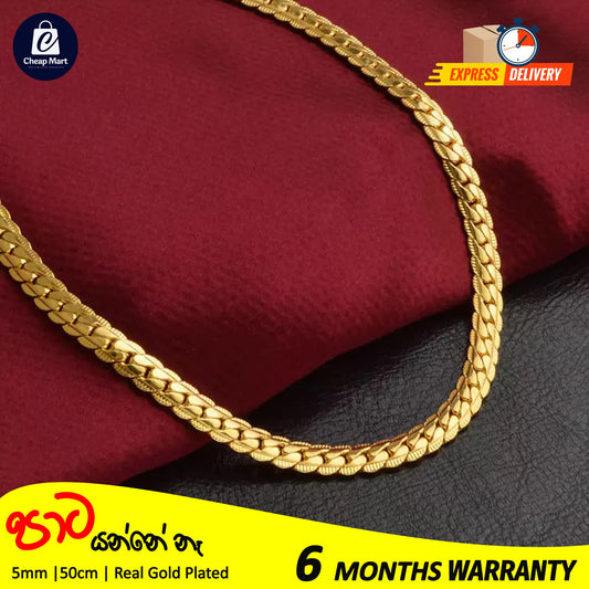Full Sideways 5mm Thick Gold Filled Stamped Snake Chain Stainless Steel Necklace For Men