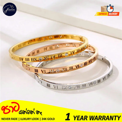 Luxury Roman Numerals Bracelet For Girls High Quality Elegant Bangle For Women Gold Jewellery Stainless Steel Cartier Bangles For Girls Wedding Beslet For Girls CZ Rhinestone Bracelets & Bangles For Women Gifts For Girlfriend