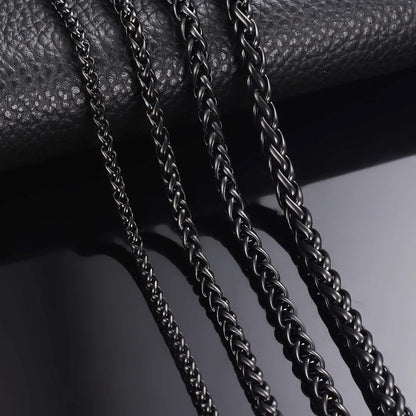 Glamon Stainless Steel Black Color Wheat Chain For Men Women
