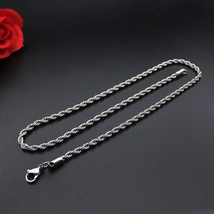 3mm-5mm Rope Chain Necklace Stainless Steel Never Fade Waterproof Men Women Necklaces