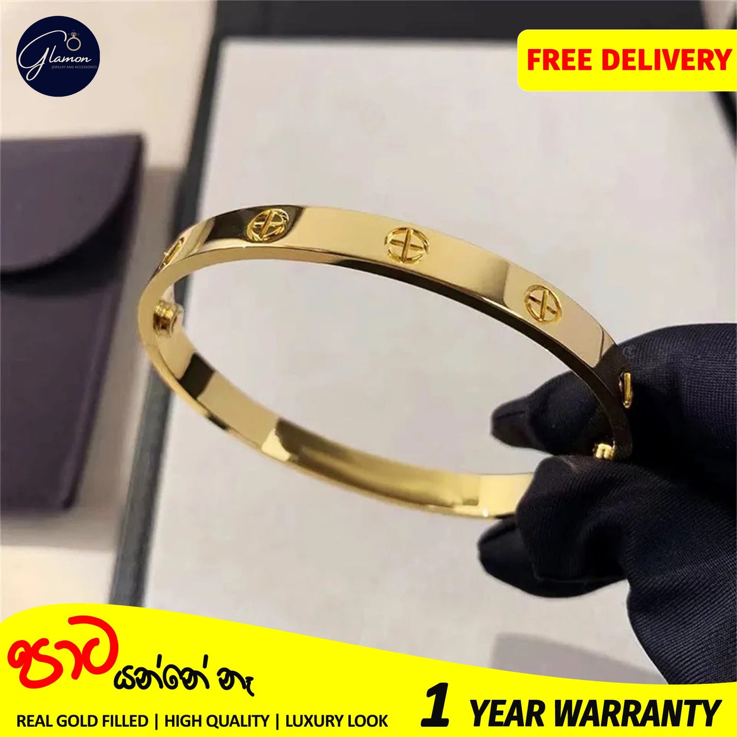 Glamon Luxury Gold Bangles For Women Cross Design Waterproof LOVE Crystal Bangle Oval Beslet Gold Jewellery Stainless Steel Bracelet for Girls Gift Jewelry