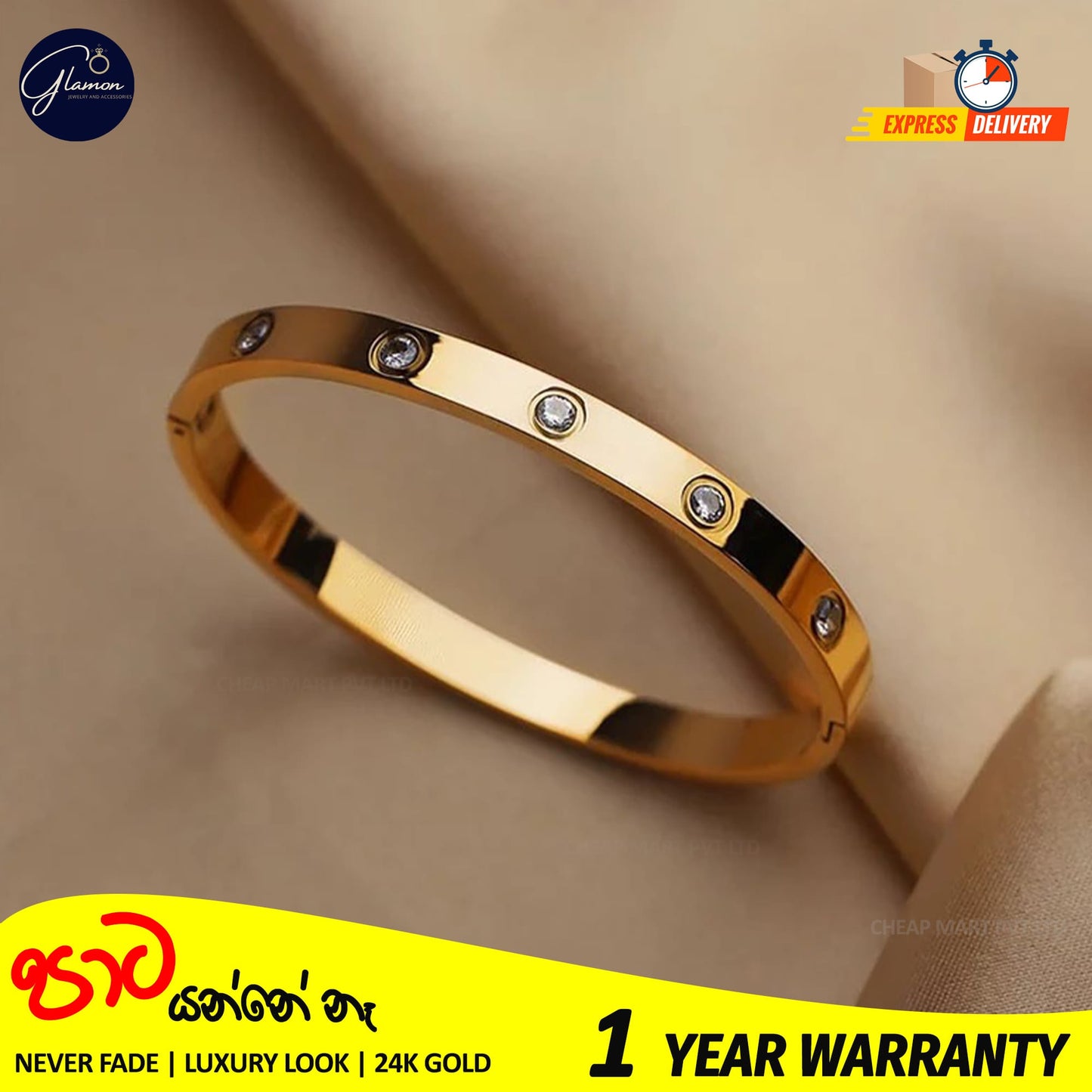 Luxury Gold Coated Stainless Steel 6mm Crystal Love Cartier Stone Bangle Bracelet For Women