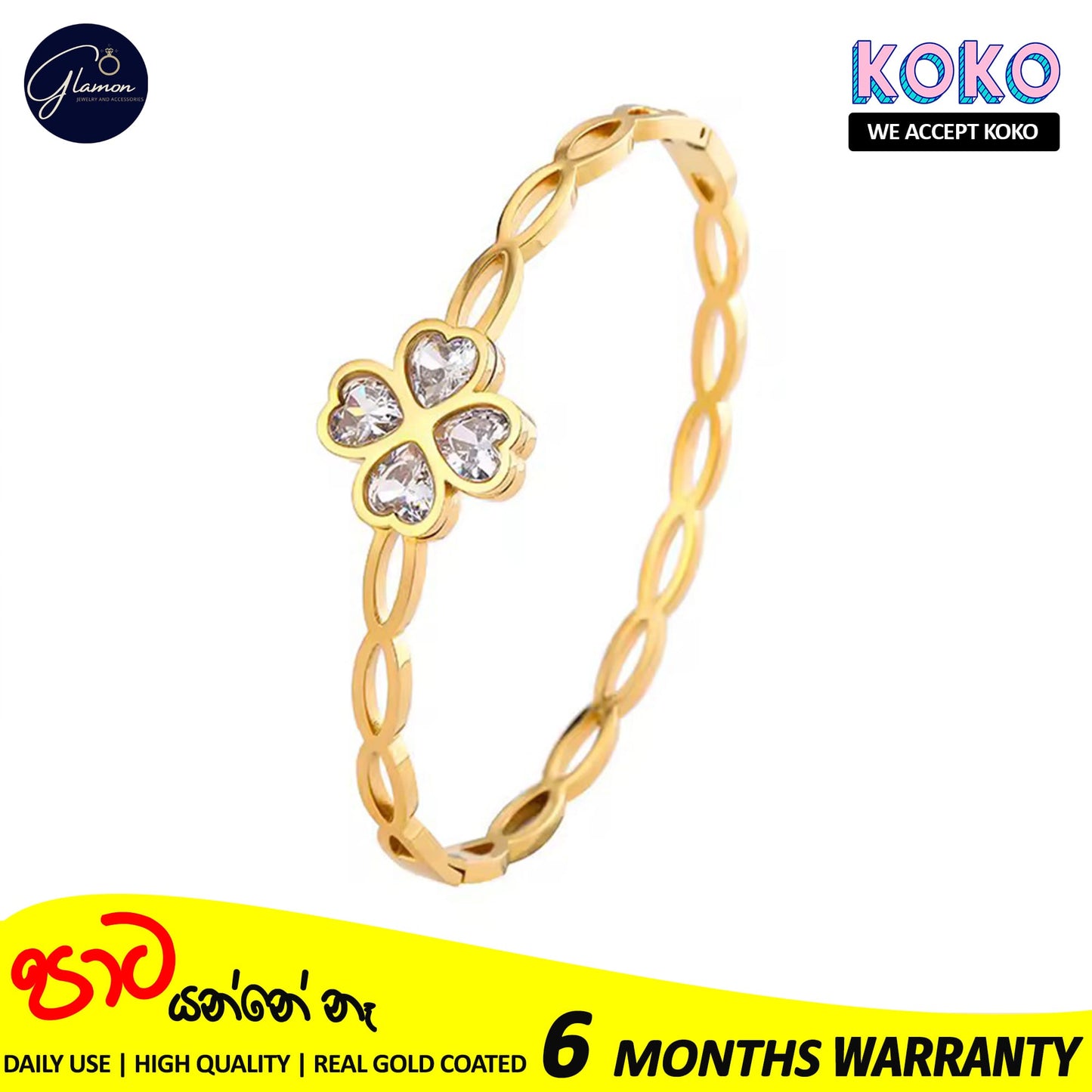Glamon Trendy Hollow Cubic Zirconia Luxury Stainless Steel Bangles For Women High Quality Lucky Leaf Korean Fashion Minimalist Bracelets For Girls Gift items Jewellery