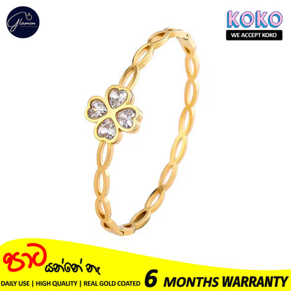Glamon Trendy Hollow Cubic Zirconia Luxury Stainless Steel Bangles For Women High Quality Lucky Leaf Korean Fashion Minimalist Bracelets For Girls Gift items Jewellery