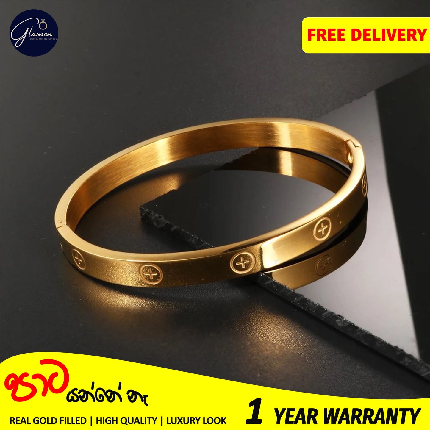 Glamon Luxury Gold Bangles For Women Cross Design Waterproof LOVE Crystal Bangle Oval Beslet Gold Jewellery Stainless Steel Bracelet for Girls Gift Jewelry