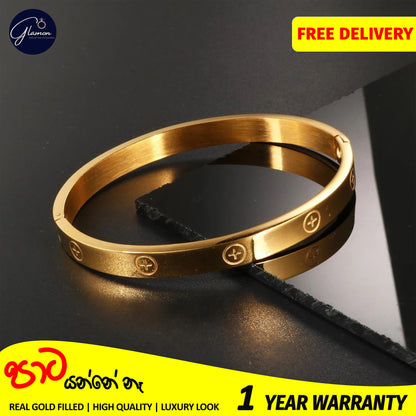 Glamon Luxury Gold Bangles For Women Cross Design Waterproof LOVE Crystal Bangle Oval Beslet Gold Jewellery Stainless Steel Bracelet for Girls Gift Jewelry