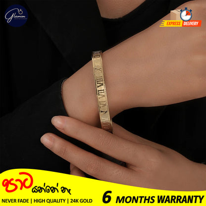 Luxury Mens Stainless Steel Stylish Carving Roman Numeral Bangle Bracelet Couple Roman Bangle