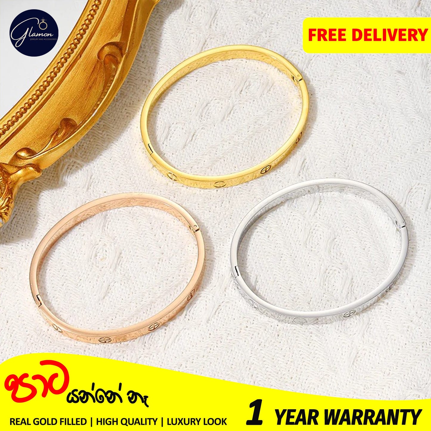 Glamon Luxury Gold Bangles For Women Cross Design Waterproof LOVE Crystal Bangle Oval Beslet Gold Jewellery Stainless Steel Bracelet for Girls Gift Jewelry
