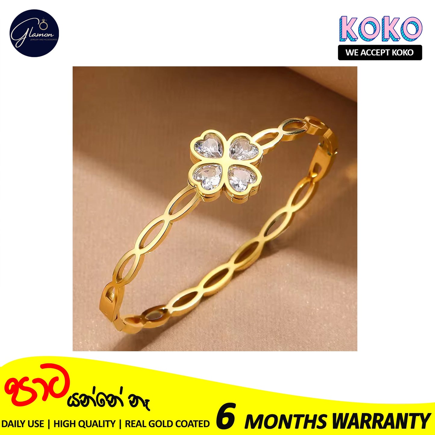 Glamon Trendy Hollow Cubic Zirconia Luxury Stainless Steel Bangles For Women High Quality Lucky Leaf Korean Fashion Minimalist Bracelets For Girls Gift items Jewellery