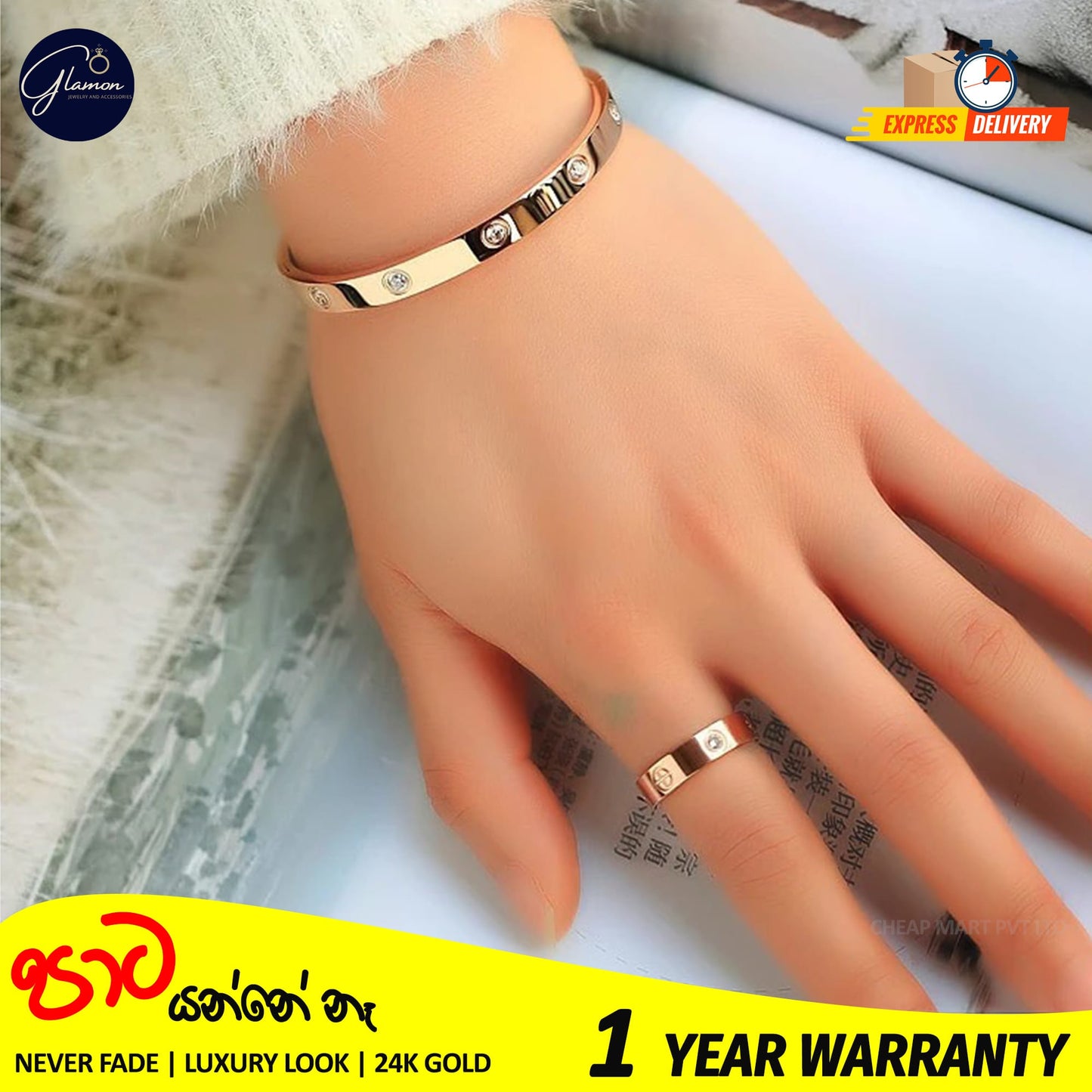 Luxury Gold Coated Stainless Steel 6mm Crystal Love Cartier Stone Bangle Bracelet For Women