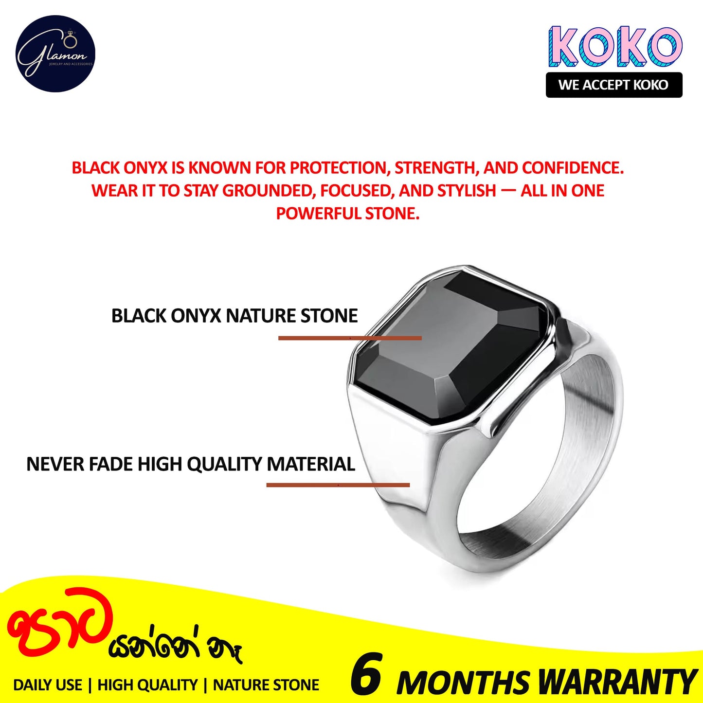 Glamon Black ONYX Ring For Boys High Quality Never Fade