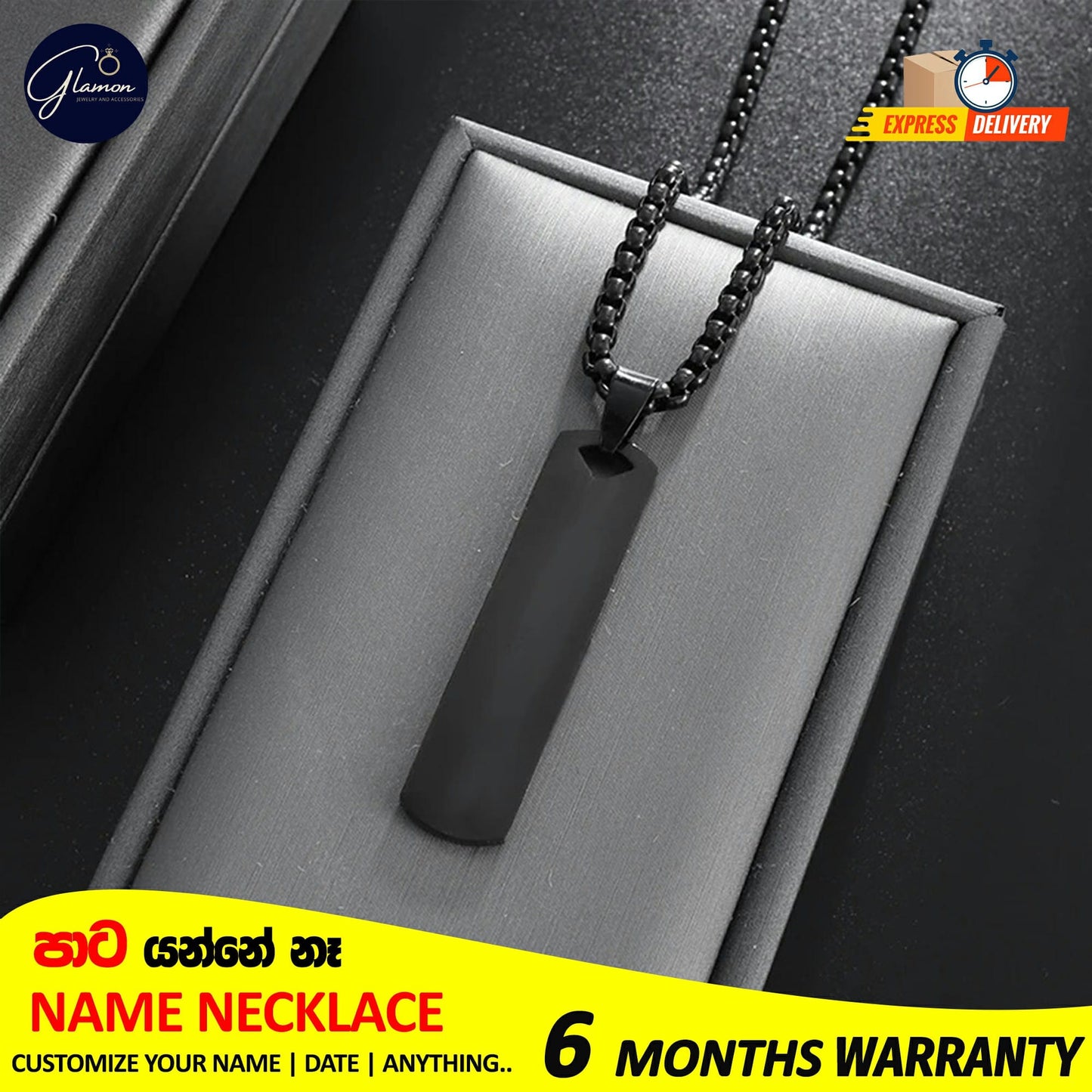 Square Name Pendant Necklace For Men Stainless Steel Customized Jewellery Gift Gold Silver Black