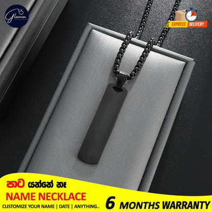 Square Name Pendant Necklace For Men Stainless Steel Customized Jewellery Gift Gold Silver Black