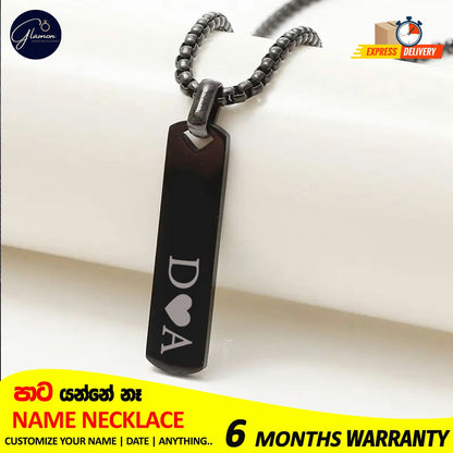 Square Name Pendant Necklace For Men Stainless Steel Customized Jewellery Gift Gold Silver Black