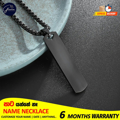 Square Name Pendant Necklace For Men Stainless Steel Customized Jewellery Gift Gold Silver Black