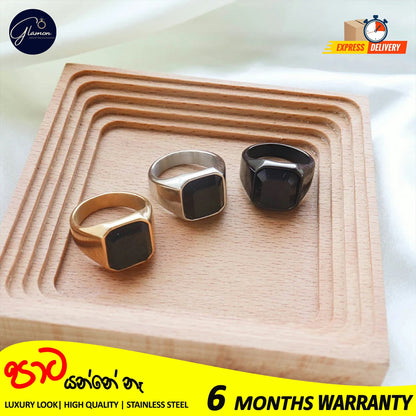 Mens Black Stone Signet Ring Stainless Steel High Quality Gold Rings For Men Wedding Party Gift Jewelery