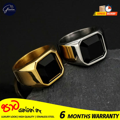 Mens Black Stone Signet Ring Stainless Steel High Quality Gold Rings For Men Wedding Party Gift Jewelery
