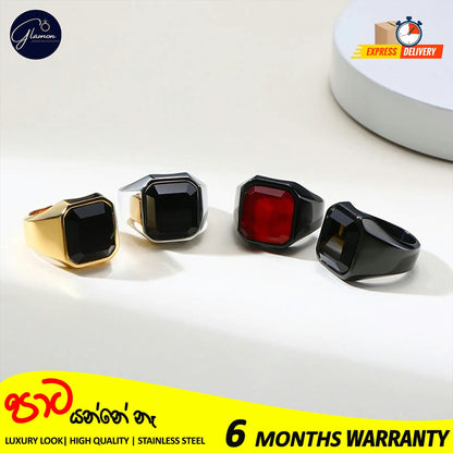 Mens Black Stone Signet Ring Stainless Steel High Quality Gold Rings For Men Wedding Party Gift Jewelery