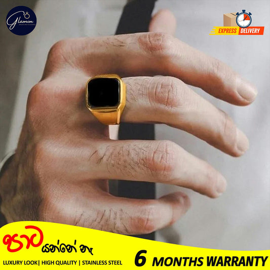 Mens Black Stone Signet Ring Stainless Steel High Quality Gold Rings For Men Wedding Party Gift Jewelery