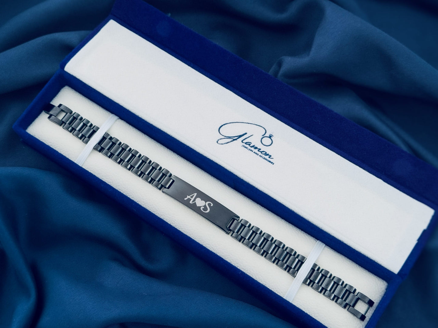 Black customized name bracelet for men in Sri Lanka – engraved stainless steel personalized bracelet Glamon