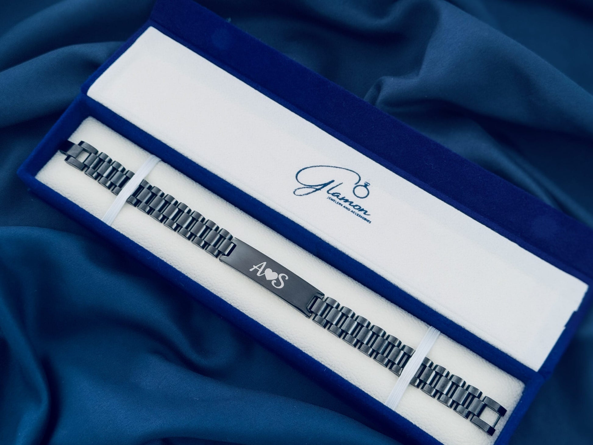 Black customized name bracelet for men in Sri Lanka – engraved stainless steel personalized bracelet Glamon