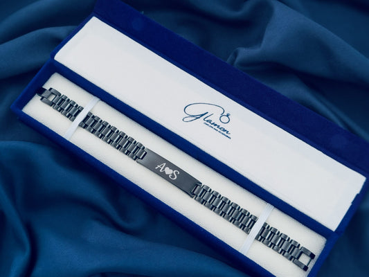 Black customized name bracelet for men in Sri Lanka – engraved stainless steel personalized bracelet Glamon