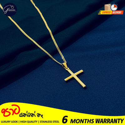 Cross Pendant and 3mm Cuban Link Chain-GOLD-60cm