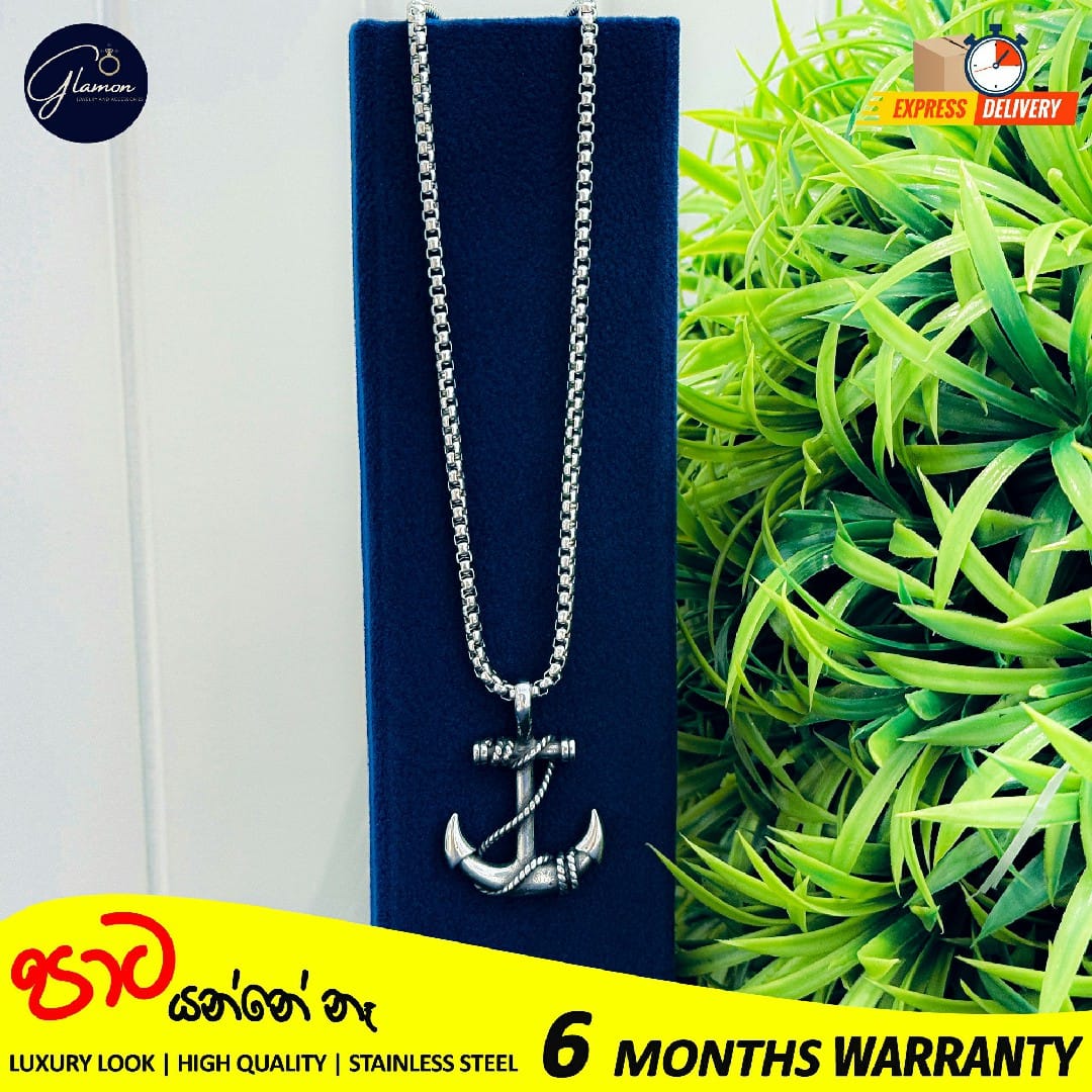 Glamon 316L Stainless Steel Anchor Pendant & 3mm Silver Color Box Chain Necklace For Men High Quality Waterproof Mens Necklace