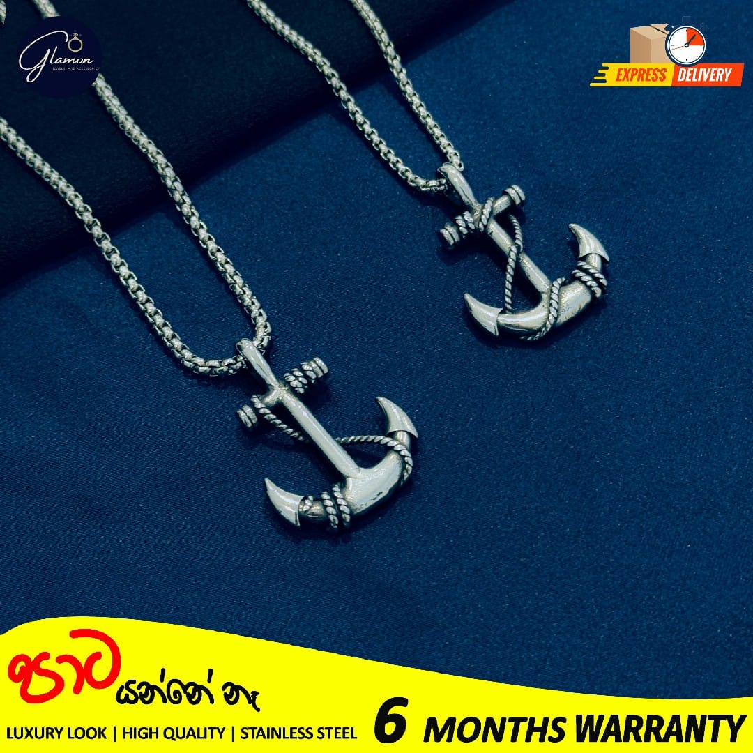 Glamon 316L Stainless Steel Anchor Pendant & 3mm Silver Color Box Chain Necklace For Men High Quality Waterproof Mens Necklace