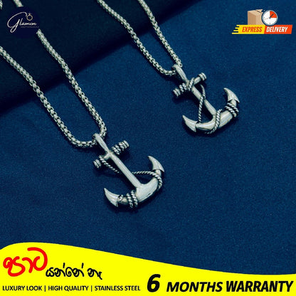 Glamon 316L Stainless Steel Anchor Pendant & 3mm Silver Color Box Chain Necklace For Men High Quality Waterproof Mens Necklace