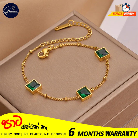 green zircon charm bracelet 316L stainless steel
