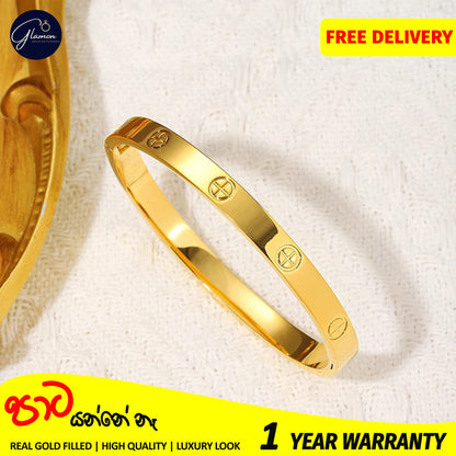 Glamon Luxury Gold Bangles For Women Cross Design Waterproof LOVE Crystal Bangle Oval Beslet Gold Jewellery Stainless Steel Bracelet for Girls Gift Jewelry