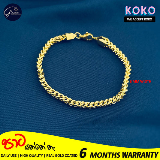 Glamon 3mm 316L Stainless Steel Diamond Cut Franco Box Chain Bracelet For Men High Quality Casual Boys Bracelets Wedding Party Valentine Birthday Gift Gold Bracelet