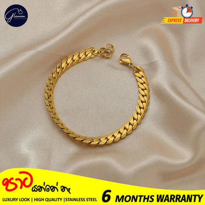 Full Sideways Stamped Stainless Steel Gold Plated Bracelet For Men High Quality
