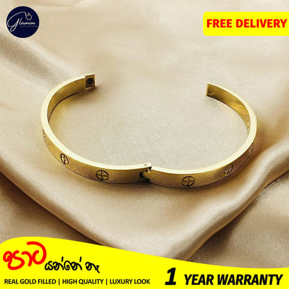 Glamon Luxury Gold Bangles For Women Cross Design Waterproof LOVE Crystal Bangle Oval Beslet Gold Jewellery Stainless Steel Bracelet for Girls Gift Jewelry